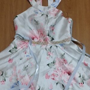Rare Editions Floral Pink and White Formal Dress